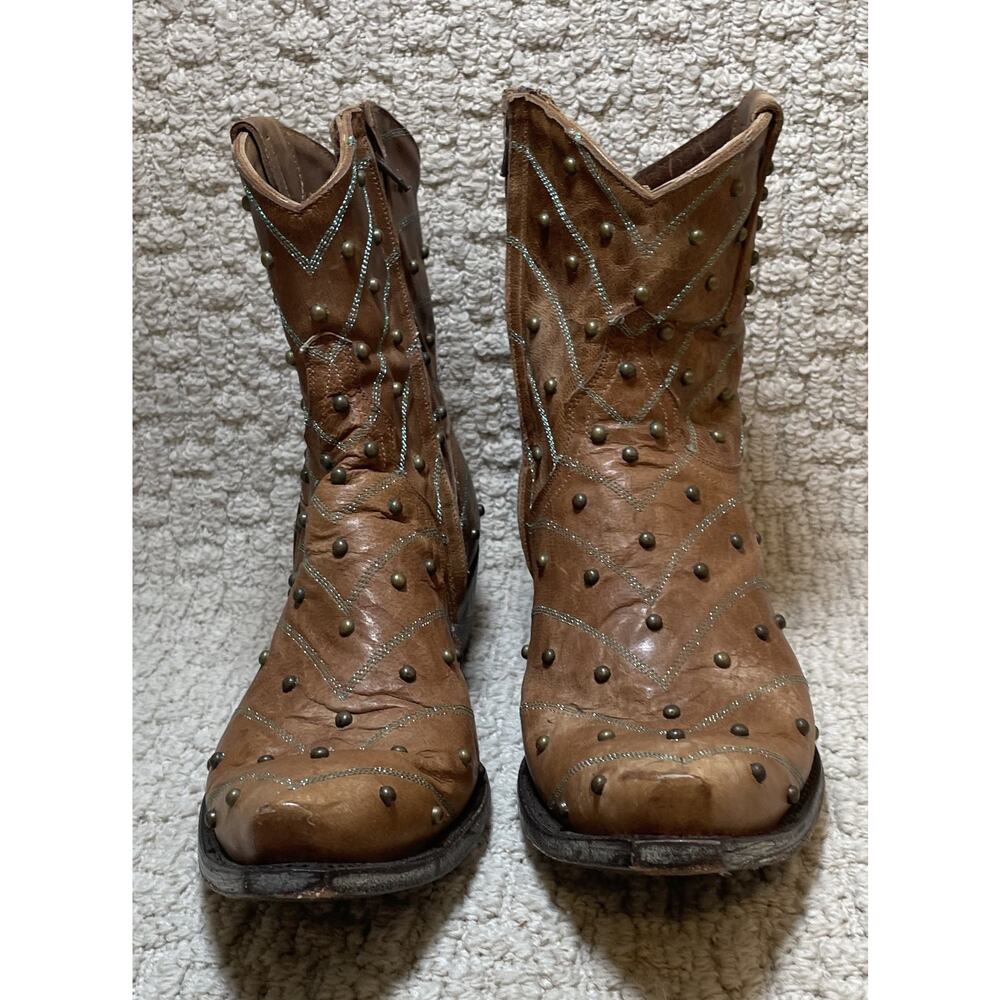 Old Gringo Brown Leather Studded Western Ankle Boots Womens 10B Turquoise Cowboy - Picture 4 of 13